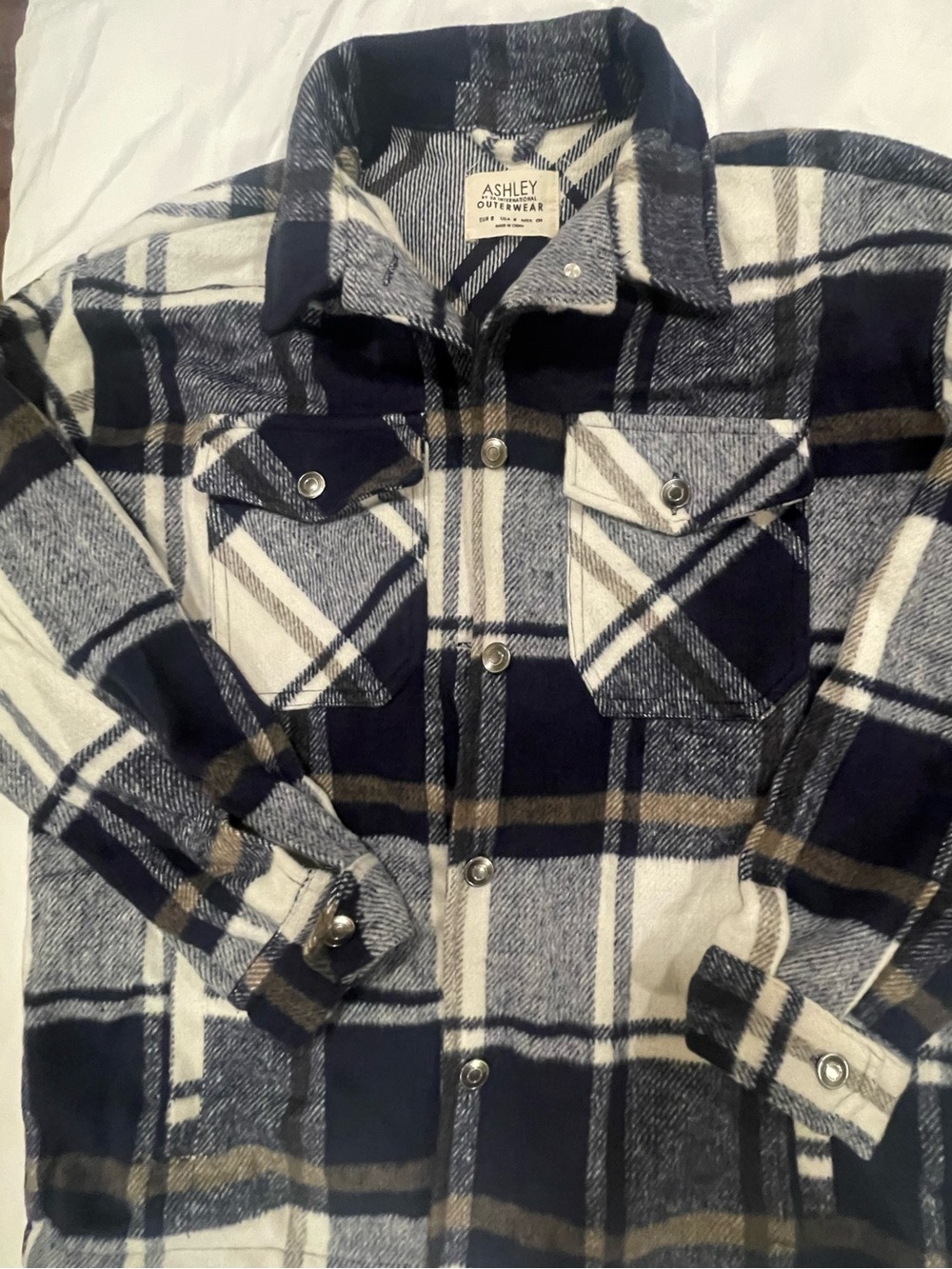 Ashley By 26 International Navy, Cream & Brown Plaid Shacket